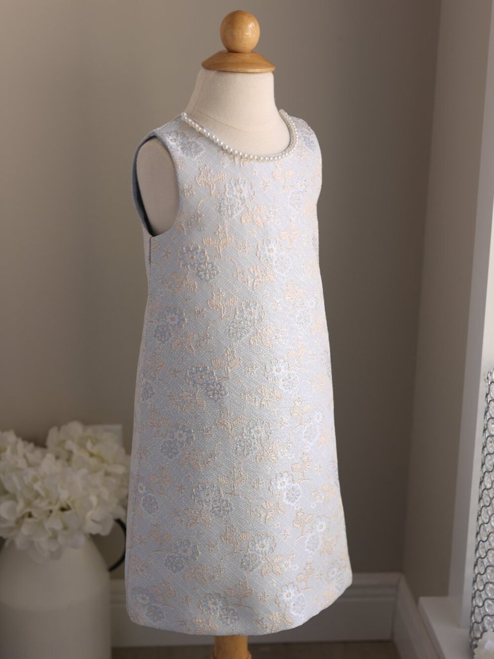 Blue and Champagne Shift Dress Pearl Accents Size 6 Vacation Cruise Wedding NWOT